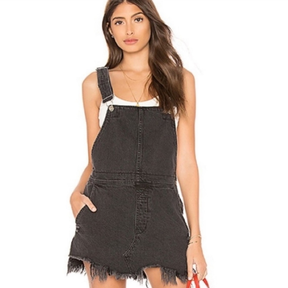 Free People black denim skirt overalls